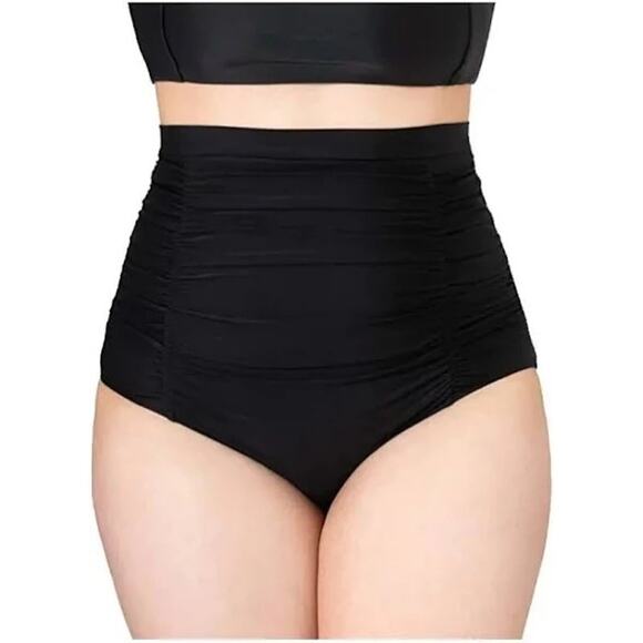 EMPETUA by SHAPERMINT NIP $45 High-Waisted Control Ruched Bikini Bottom Black - Picture 6 of 6